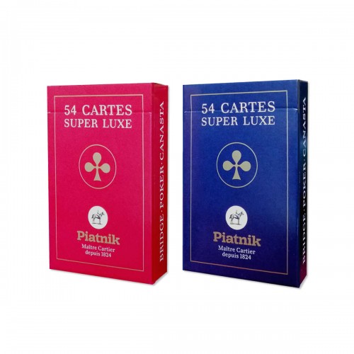 Set carti de joc Piatnik "Super Luxe", 2 pachete a 52 de carti + 3 jokeri, figuri cu grafica in stil francez Set carti de joc Piatnik "Super Luxe", 2 pachete a 52 de carti + 3 jokeri, figuri cu grafica in stil francez